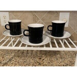 3 Carico Casual Collection Illusion Black White Coffee Tea Cup with Saucers